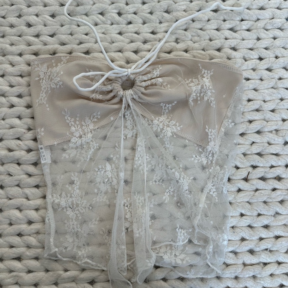 Lace Halter Top in Cream and White